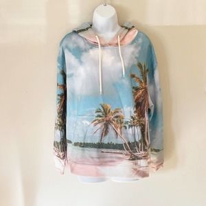 BlankNYC Ideal Place Long Sleeve Beach Scene French Terry Sweatshirt Size Medium